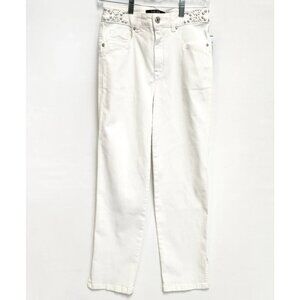 Marc Aurel Women's White High Waist Loose Fit Jeans W/Silver Detailing Size 36